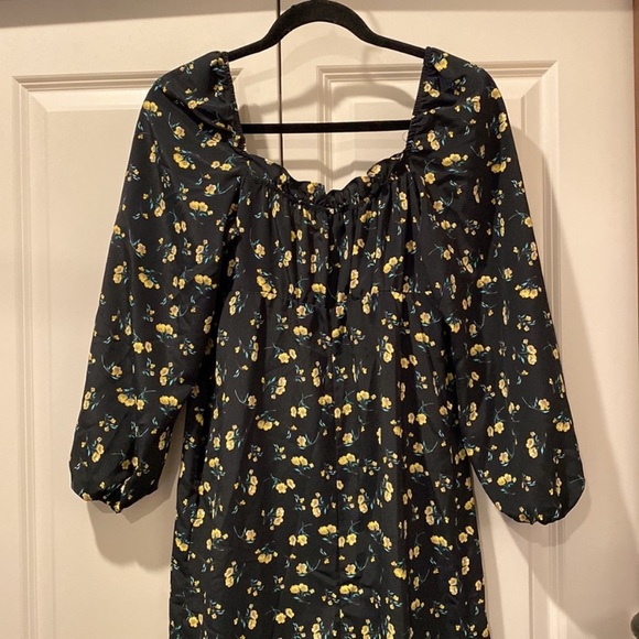 Topshop Midi Dress. Long Sleeves w/ Florals. Size US 6. Yellow, Black & Green. - Picture 8 of 9